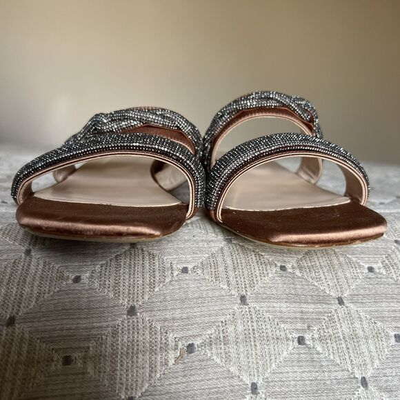 Eleventy Brown Satin w/ Gray Crystal Accent Flat Sandals Women EU 40 US 8 - 8.5 - Picture 12 of 16